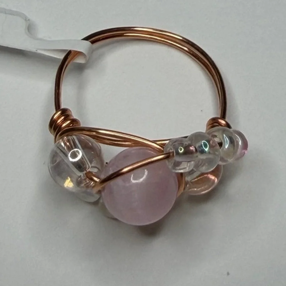 Pink Selenite ring copper handmade colored gemstone size 8
